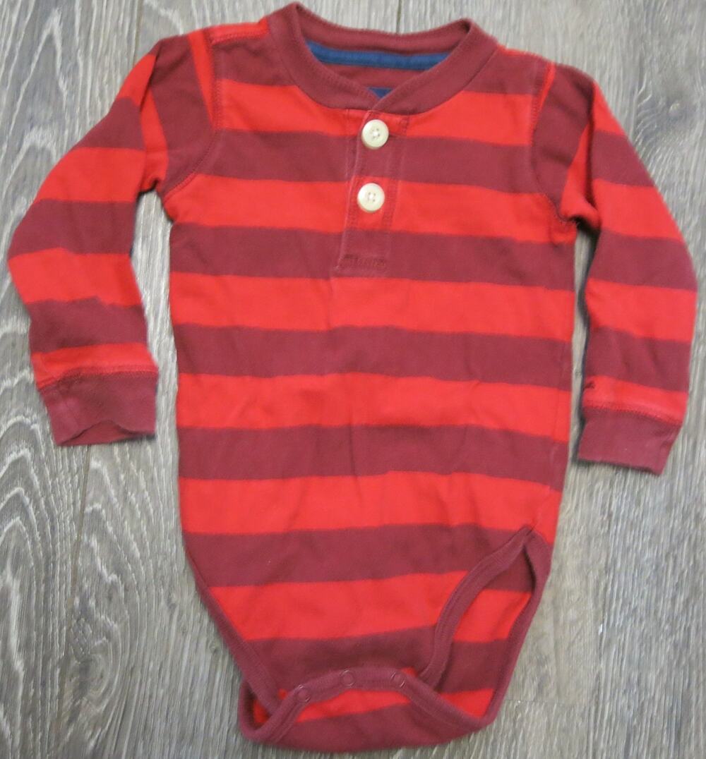 OSHKOSH Boys Shirt Long Sleeve Snaps Size 18 Months Red Stripe Casual Play
